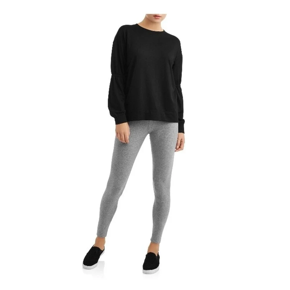 Avia Pullover Women L (12-14) Athleisure Gathered Sleeve‎ Black Sweatshirt NWOT